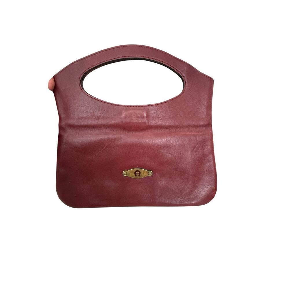 Vintage Etienne Aigner Burgundy Leather Clutch Purse Horseshoe Logo Handbag - Picture 2 of 10